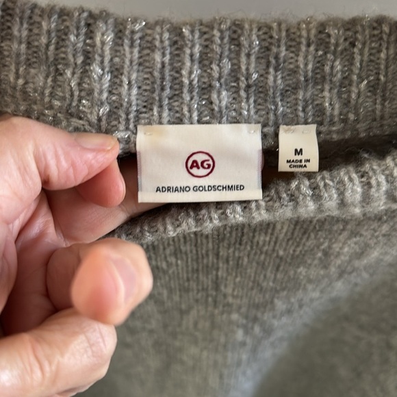 AG Adriano Goldshmied Noelle Chunky Sweater Shimmer Gray Silver Bell Sleeve - Picture 3 of 7